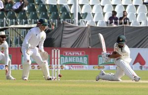Pakistan’s batter Asif Afridi bowled out by South Africa Keshav Maharaj during the second day of the second Test match between Pakistan and South Africa at the Rawalpindi Cricket Stadium.