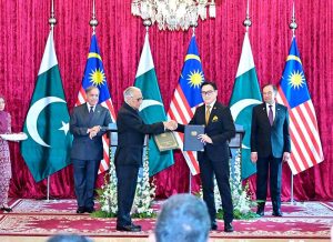Prime Minister of Pakistan Muhammad Shehbaz Sharif and Prime Minister of Malaysia Dato Seri Anwar Ibrahim witness exchange of memorandums of understanding between Pakistan and Malaysia.