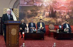 Ambassador of the Czech Republic to Pakistan, Ladislav Steinhübel addresses during a reception hosted by the Embassy of the Czech Republic in Islamabad to commemorate the Czech National Day and the 75th anniversary of diplomatic relations between the Czech Republic and Pakistan