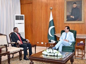 Acting President Syed Yousuf Raza Gilani in a meeting with the Ambassador of the Federal Democratic Republic of Ethiopia, Dr. Jemal Beker Abdullah at Aiwan-e-Sadr.