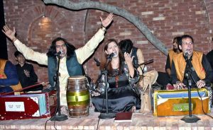 Traditional qawwals performing live during the relaunch of Peeru Café at Rafi Peer Theatre last late night
