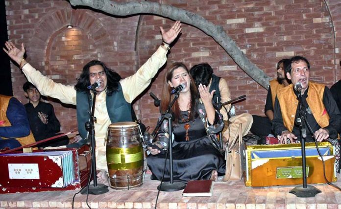 Traditional qawwals performing live during the relaunch of Peeru Café at Rafi Peer Theatre last late night