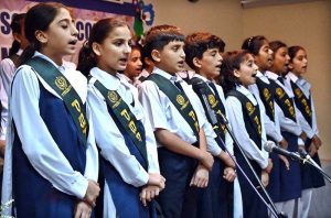 Federal Minister for Overseas Pakistanis and Human Resource Development, Chaudhry Salik Hussain being presented flower bouquet on his arrival at Investiture Ceremony of PBF International School & College H-9.