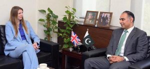 British High Commissioner to Pakistan, H.E. Jane Marriott, calls on the Minister of State for Finance and Railways, Mr. Bilal Azhar Kayani