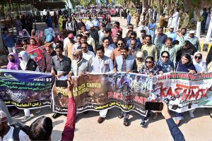 Deputy Commissioner Zainul Abedin leads a rally on Kashmir Black Day to express solidarity with the people of Indian Illegally Occupied Jammu and Kashmir.