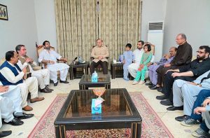 Prime Minister Muhammad Shehbaz Sharif offering Fateha for former Provincial minister Punjab, late Haji Irfan Ahmed Khan Daha at the residence of his son MNA Muhammad Khan Daha.