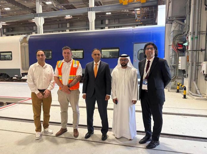 Minister of State for Finance and Railways, Mr. Bilal Azhar Kayani, took a test ride on the Etihad Rail, traveling from Al Faya Depot in Abu Dhabi to Al Qudra