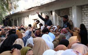 A large number of deserving people wait to receive financial assistance under the Benazir Income Support Programme (BISP) at Government Shaheed Mubeen Shah Afridi Higher Secondary School No. 01 in the provincial capital