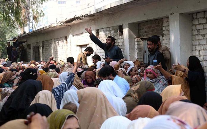 A large number of deserving people wait to receive financial assistance under the Benazir Income Support Programme (BISP) at Government Shaheed Mubeen Shah Afridi Higher Secondary School No. 01 in the provincial capital