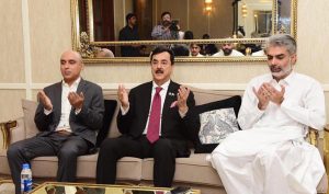 Chairman Senate Syed Yusuf Raza Gillani Offering condolences to MNA Salah ud Din Junejo at his residence.