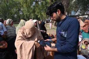 A large number of deserving people wait to receive financial assistance under the Benazir Income Support Programme (BISP) at Government Shaheed Mubeen Shah Afridi Higher Secondary School No. 01 in the provincial capital