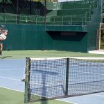 Tennis players in action during the Boys Singles Final of the ITF Pakistan International J-30 Junior Tennis Championships 2025 (Leg-1), continued at the PTF-SDA Tennis Complex