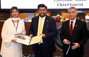 Governor Sindh Kamran Khan Tessori presenting a certificate during the Graduation Ceremony of the 44th Mid-Career Management Course (MCMC) at the National Institute of Public Administration (NIPA) Auditorium