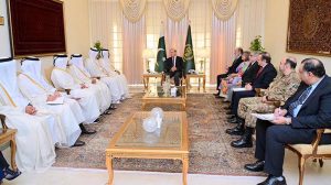 Qatar's Minister for Commerce and Industry Sheikh Faisal bin Thani bin Faisal Al-Thani calls on Prime Minister Muhammad Shehbaz Sharif