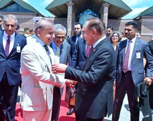 Prime Minister of Malaysia Dato Seri Anwar Ibrahim sees off Prime Minister Muhammad Shehbaz Sharif at Bunga Raya International Airport.