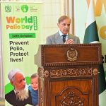 Prime Minister Muhammad Shehbaz Sharif addresses the ceremony of World Polio Day