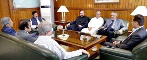 Speaker National Assembly Sardar Ayaz Sadiq along with Deputy Prime Minister and Foreign Minister Senator Muhammad Ishaq Dar in a meeting with Parliamentary Leaders of PML-N and PPPP at Parliament House. APP/TZD