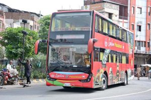A view of the double-decker bus service launched by the Tourism Development Corporation of Punjab (TDCP) to help the general public to explore beauty of the city.
