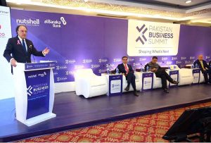 Chairman Senate of Pakistan Yousaf Raza Gilani addresses the inaugural session of the Pakistan Business Summit.