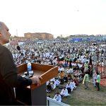 Ameer Jamaat-e-Islami Hafiz Naeem-ur-Rehman addresses candidates during the entry test of the Bano Qabil program organized by Jamaat-e-Islami at Sargodha Stadium