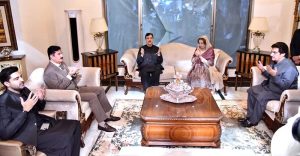 Acting President Syed Yousuf Raza Gilani offers condolences to former MNAs Ms. Asma Arbab Alamgir and Mr. Arbab Alamgir Khan on the passing of their father at their residence.