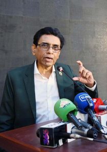 Federal Minister for Federal Education and Professional Training Dr. Khalid Maqbool Siddiqui addresses the ceremony marking the first year of academic excellence and the launch of the BS Fin-Tech (Financial Technology) program at the Hyderabad Institute for Technology and Management Sciences (HITMS)