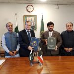 Secretary Economic Affairs, Muhammad Humair Karim and Kuwait’s Deputy Head of Mission Mr. Fahad Hesham exchanging notes of 2nd Loan Agreement between KFAED and Pakistan.