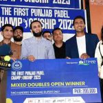 Federal Minister for Information and Broadcasting, Attaullah Tarar, presenting prizes to the winning players during the closing ceremony of the First Punjab Padel Championship 2025, organized by the Punjab Padel Association at the Fifth Generation Sports Complex