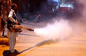 A CBH worker spraying Anti-Dengue spray at Sadder area.