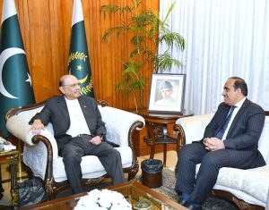 President Asif Ali Zardari in a meeting with Ilyas Mehmood Nizami, Ambassador-designate of Pakistan to Romania, at Aiwan-e-Sadr