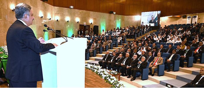 The Hon'ble Chief Justice of Pakistan, Mr. Justice Yahya Afridi, delivering welcome address to the audience of the National Symposium on 'Interfaith Harmony and Fundamental Rights-A Constitutional Imperative', at Supreme Court of Pakistan