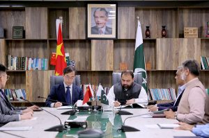 Federal Minister for Cultural Heritage Aurangzeb Khan Khichi and Mr. Chen Peng, Cultural Counsellor from the National Cultural Heritage Administration of the People’s Republic of China, sign an agreement to strengthen exchanges and cooperation in the field of cultural heritage