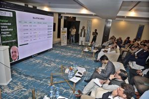 Secretary Ministry of Industries and Production Saif Anjum addresses during live balloting of the Ev bikes/Rickshaw & Scotty.