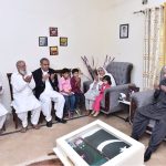 President Asif Ali Zardari offering condolences to the family of Lt. Colonel Junaid Shaheed, at their residence. Federal Minister for Interior and Narcotics Control, Mohsin Naqvi, is also present on the occasion