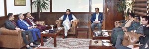 Acting Chairman Senate, Syedaal Khan in meeting with us business delegation headed by M. Siddique Sheikh at Parliament House.