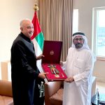 Ambassador Faisal Niaz Tirmizi receives the First-Class Order of Zayed II from Khalifa Shaheen Al Marar, Minister of State at the UAE Ministry of Foreign Affairs, in recognition of his outstanding contributions to strengthening Pakistan-UAE relations
