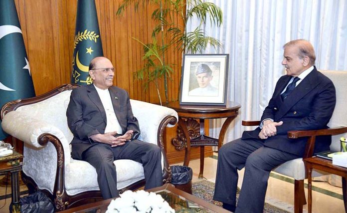 President Asif Ali Zardari meeting Prime Minister Muhammad Shehbaz Sharif at Aiwan-e-Sadr