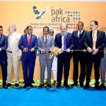 Federal Minister for Commerce, H.E. Jam Kamal Khan, along with Chief Guest H.E. Dr. Alemu Sime Feyisa, Minister of Transport and Logistics of Ethiopia, cuts the ribbon to inaugurate the 5th Pakistan–Africa Trade Development Conference and “Made in Pakistan” Exhibition at Millennium Hall, Addis Ababa