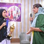 Students performing in a tableau during a function in connection with International Girl Child Day at Government Girls Degree College