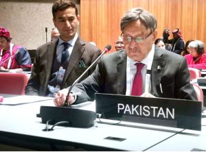 Senator Farooq H. Naek, Member of the committee on democracy and human rights speaking on the draft resolution recognizing and supporting the victims of illegal international adoption and taking measures to prevent this practice at 151st inter-parliamentary Union Assembly (IPU).