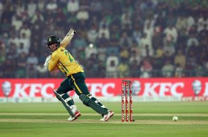 South Africa player Donovan Ferreira bowled out by Faheem Ashraf during the second T20 international cricket match between Pakistan and South Africa at the Gaddafi Stadium.