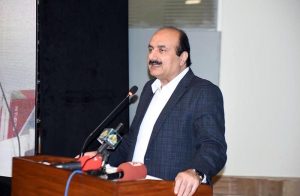 Chairman Prime Minister's Youth Programme Rana Mashhood Ahmad Khan addressing at the launch of Al Programme for PhD and Mphil students in collaboration with the stanford university.
