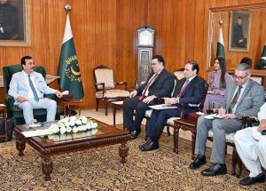 Acting President and Chairman Senate, Yousuf Raza Gillani in a meeting with Minister of State/Special Assistant to the Prime Minister on Digital Media, Fahd Haroon at Aiwan-e-Sadr.