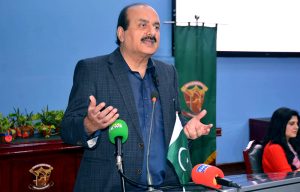 Chairman Prime Minister’s Youth Programme, Rana Mashhood Ahmad Khan addressing the Climate Conference organized by Bargad Society for Human Resource Development in collaboration with the Forum for Dignity Initiatives (FDI) at Lahore College for Women University.