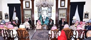 Sindh Chief Minister Syed Murad Ali Shah meets His Royal Highness Prince Mansour bin Mohammad bin Saad Al Saud., Chairman of the Saudi-Pak Joint Business Council, along with a 30-member high-level business delegation at CM House to discuss investment and economic cooperation. APP/TZD/FHA