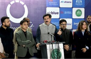 Governor Khyber Pakhtunkhwa, Faisal Karim Kundi, kicking a football to inaugurate the Dream Fest 2025 event at Jinnah Stadium, Sports Complex