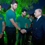 Prime Minister Muhammad Shehbaz Sharif interacts with the management and players of Pakistan Cricket team