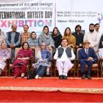 Chairperson Department of Fine Arts, UOP Ms. Tayaba in a group photo along with other officials during International Day of Artists organized by Department of Social Welfare, Merged Districts in collaboration with Department of Art & Design UOP with the support of UNICEF at Puta Hall