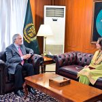Federal Secretary Information and Broadcasting, Ms. Ambreen Jan paid a farewell call on the Deputy Prime Minister and Foreign Minister Senator Mohammad Ishaq Dar
