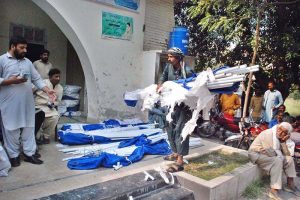 Camps are being distributed among flood victims in the office of Assistant Commissioner City Bahawalpur Khalil Ahmad.